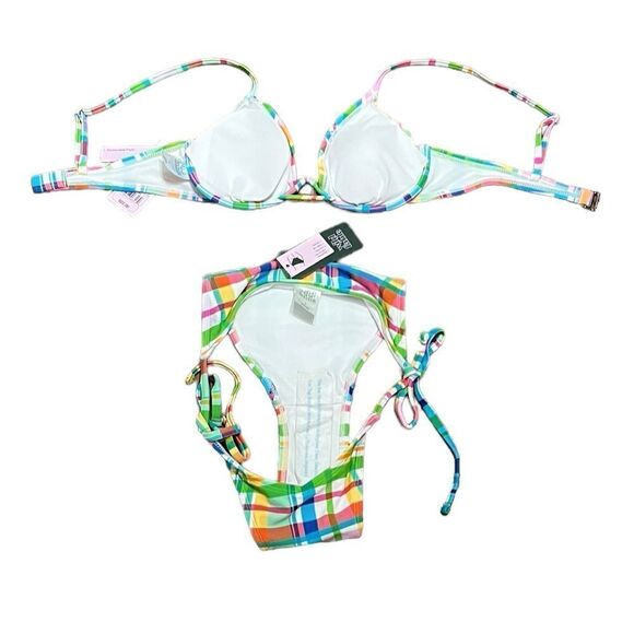 NWT Wild Fable Junior’s 2 Piece Multicolor Plaid Swimsuit, Low Rise High Leg, S - Picture 6 of 10
